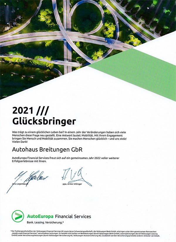 Urkunde AutoEuropa 2021